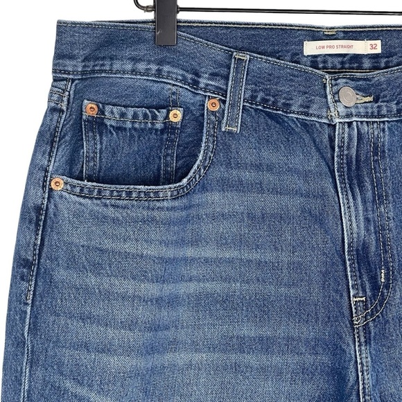Levis Jeans Womens 32 Low Pro Straight Slouchy High Rise Ripped Knee Rigid Denim - Picture 3 of 9